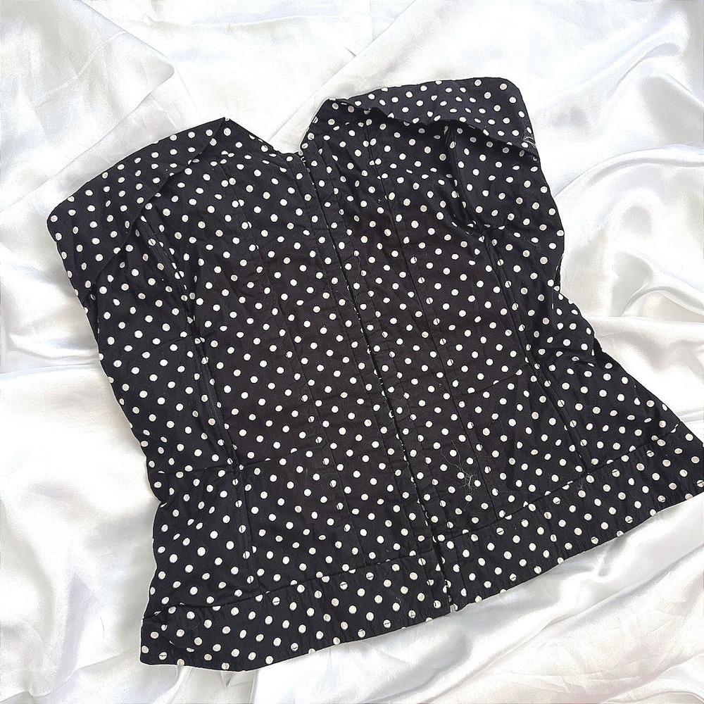 Bay Vintage Polka Dot Corset Top Black White Strapless Hook Eye Boned Size 8